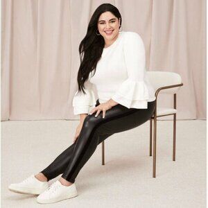 JOE FRESH X ROXY EARLE Faux Leather Leggings Side Tape Pull On Pants Black Sz L